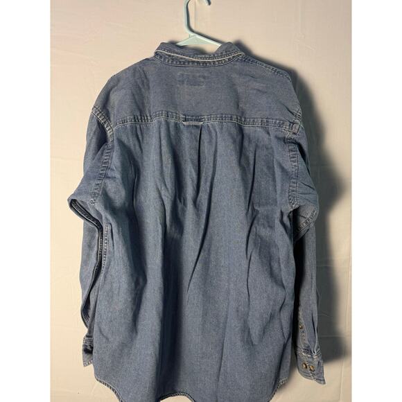 Vintage Swingster Blue Denim Button Up Long Sleeve Shirt AgriGold Embroidered L - Picture 2 of 4